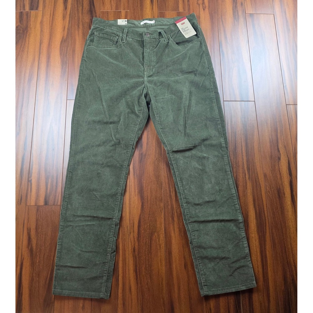 Levis 724 High Rise Slim Straight Corduroy Pants Olive Green 34x32 NWT